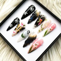 Alternative view of Maximalist Floral Press On Nails with 3D Butterfly Charms | Black Pink Editorial False Nails