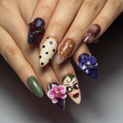 Alternative view of Vintage Doll Face Press On Nails | Abstract Portrait Nail Art | 3D Orchid Nails |Indie Fashion Aesthetic Press Ons |Handmade Nails
