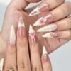 3D Pink Lily & Lemon French Press-On Nails