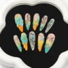 3D Teal & Orange Flower Wedding Press-On Nails