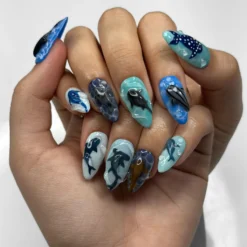 Alternative view of Handmade Shark Press On Nails summer | 3D Great White Shark Nails | Hammerhead Whale Shark | Shark Blue Sea Ocean Nails