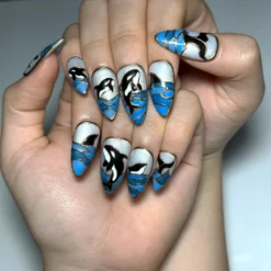 Alternative view of Ocean Press On Nails Summer, Shark and Orca Nail Art Handmade Marine Life Nails Coastal Stiletto Nail Set