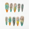 3D Teal & Orange Flower Wedding Press-On Nails