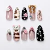 Teddy Bear Pink Black Music Note Press-On Nails