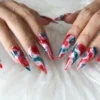 Red Blue Marble Glitter Swirl Press-On Nails