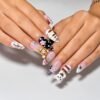 Teddy Bear Pink Black Music Note Press-On Nails