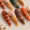 Pumpkin Botanical Floral Striped Press-On Nails – photo 2