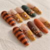 Pumpkin Botanical Floral Striped Press-On Nails – photo 3