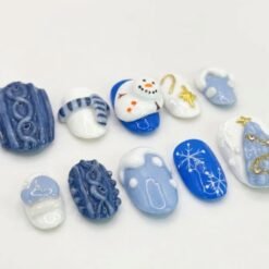Blue Christmas Sweater, Candy Cane & Tree Press-On Nails