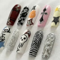 Skull and Cross Red Plaid Star Press-On Nails