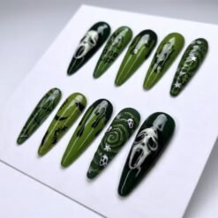 Halloween White Skulls and Bats Press-On Nails
