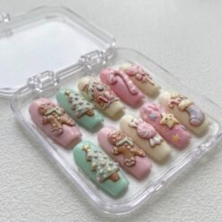 Pastel Christmas Gingerbread Candy Cane Press-On Nails