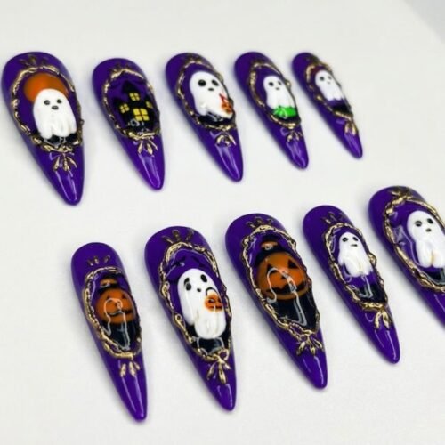 Press-on nails with raised 3D mirror-effect designs