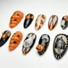 3D pumpkin-patterned press-on nails
