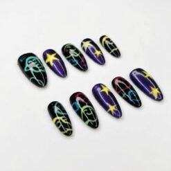Purple Galaxy Themed Halloween Press-On Nails