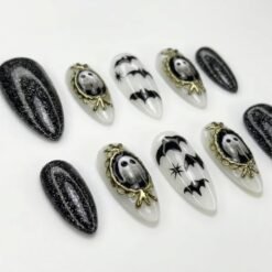 Spooky Black Glitter Ghost Mirror Press-On Nails