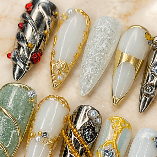 Pearlescent Chrome Gold Filigree Press-On Nails – photo 3