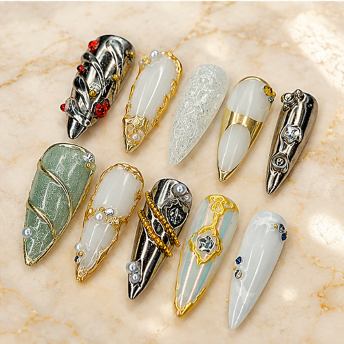 Pearlescent Chrome Gold Filigree Press-On Nails – photo 5
