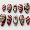 3D Penguin Christmas Snowflake and a heart set with stones