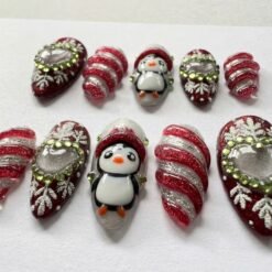 3D Penguin Christmas Snowflake Press-On Nails