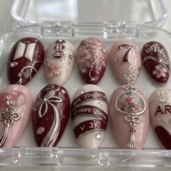 ARIRANG World Tour x BTS Cherry Blossom, Burgundy Concert Nails Press On Nails