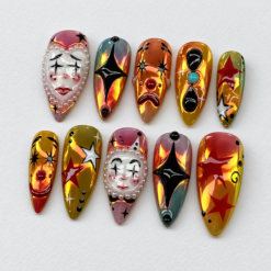 Amber Spooky Circus Clown Star Press-On Nails