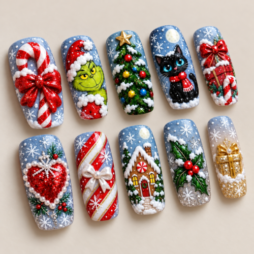 Cheerful Christmas Gift Press On Nails – photo 4