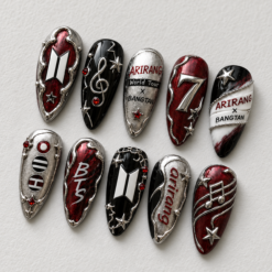 BTS Arirang Tour Red Silver Star Press-On Nails
