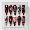BTS Arirang press-on nails in black, crimson and silver with stars, cherry details, flowers and number 7