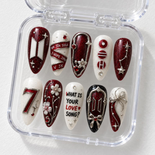 BTS logo and bow nail stickers