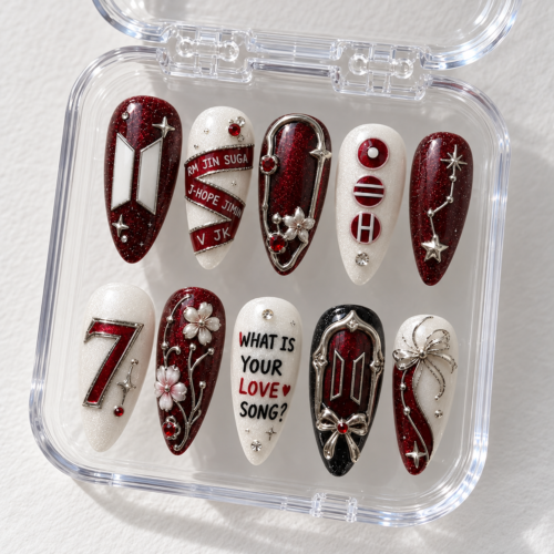 BTS logo and bow nail stickers