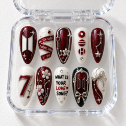 BTS Burgundy Star and Flower Press-On Nails