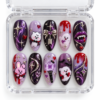 BTS Gothic vampire press-on nails in black, purple and red with galaxy shimmer, fanged lips, moons, ghosts and stars
