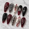 BTS-Inspired Crimson Galaxy Press-On Nails