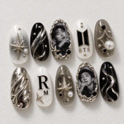 BTS Monochrome Star Portrait Press-On Nails