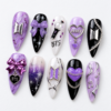 Purple BTS press-on nails with 3D bows (ARMY)