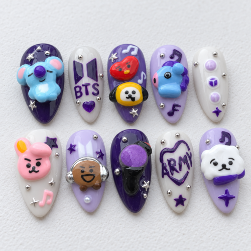 BTS Purple Character Charm Press-On Nails