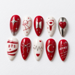 BTS Red Fan Heart and Star Press-On Nails