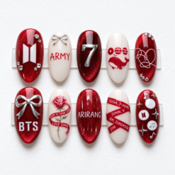 BTS Red Glitter ARIRANG Fan Press-On Nails