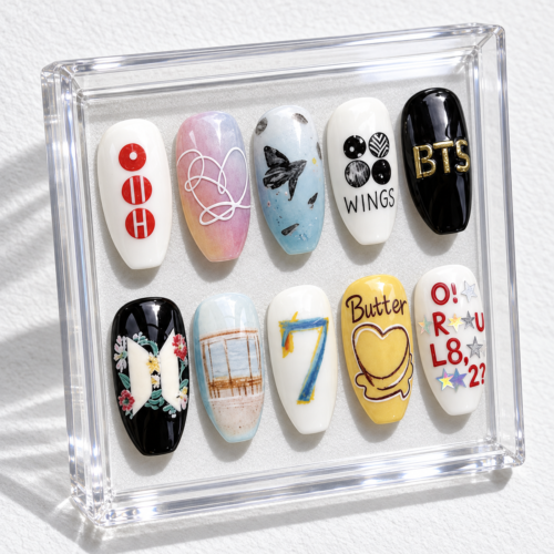 BTS album art press-on nails