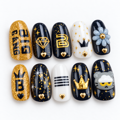 Crowns, stars, hearts, diamond motifs, flower press on nails