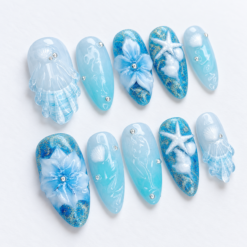 Blue Ocean Floral Seashell Press-On Nails
