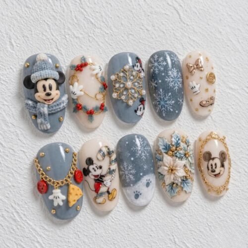 snowflakes, festive florals, mouse-character illustrations press on nails