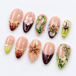 Blush Burgundy Butterfly Floral Press-On Nails
