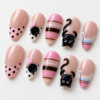 Black cats, polka dots, pink hearts press on nails