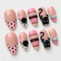 Blush Pink Black Cat Press-On Nails