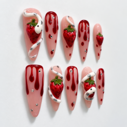 Strawberry Snake Motif 3D Press-On Nails