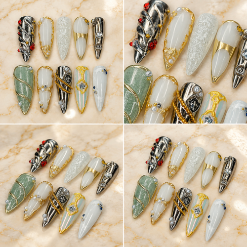 Pearlescent Chrome Gold Filigree Press-On Nails – photo 2