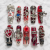 Gothic press on nails set with red black design, 3D snake, cross, and skull details