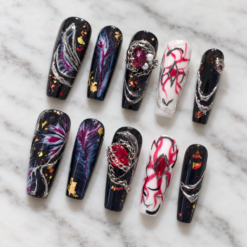 Midnight Nebula Silver Detail Press-On Nails